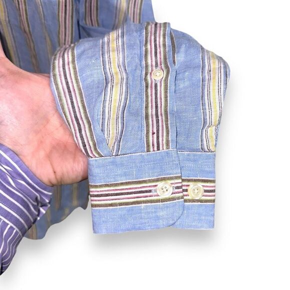 Mine London Pastel Stripe Pure Linen Button Down Shirt M - Picture 6 of 11